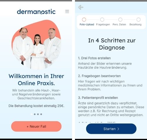 Dermanostic App Startseiten