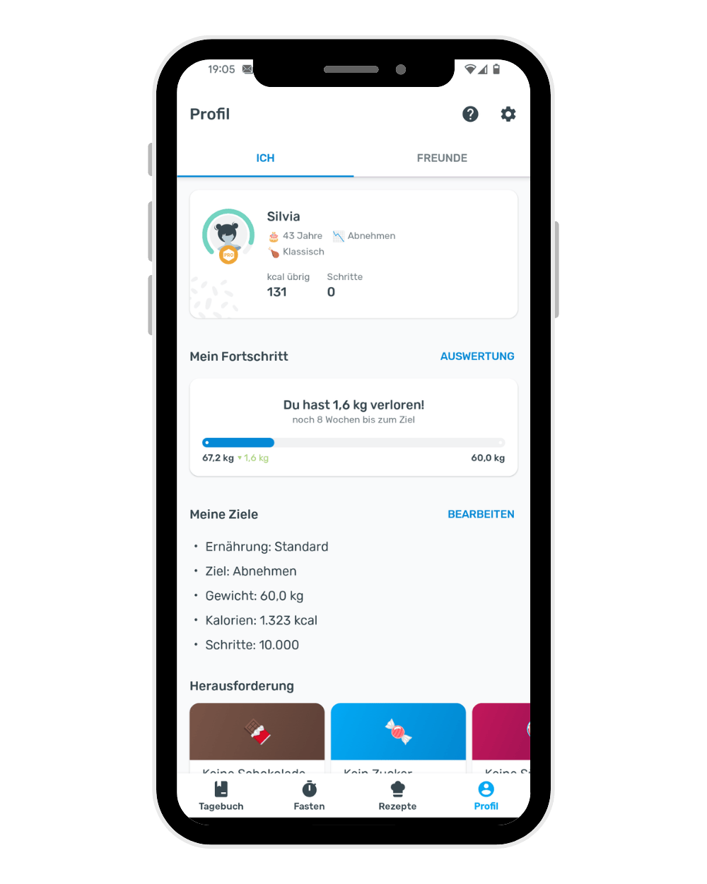 Persönliches Profil in der Yazio App